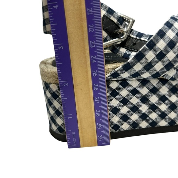 Rag & Bone Checkered Gingham Ankle Strap Megan Platform Sandals 7.5 Blue White - Picture 2 of 16